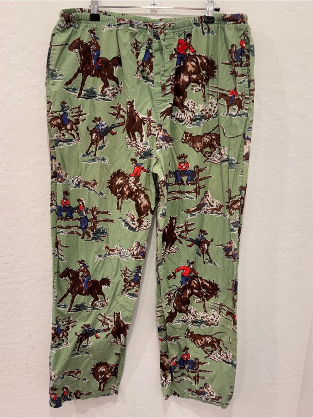Nick & Nora Pajama Pants Western Cowboy Ranch Rodeo Horse Kurt Cobain Green L